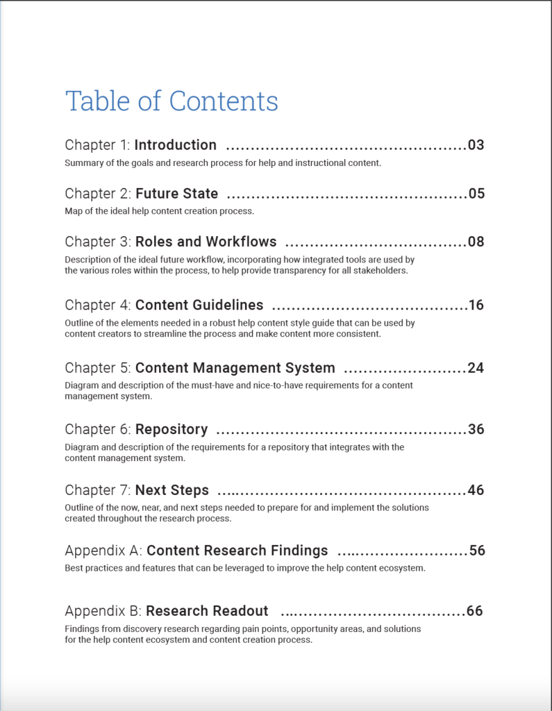 Report table of contents